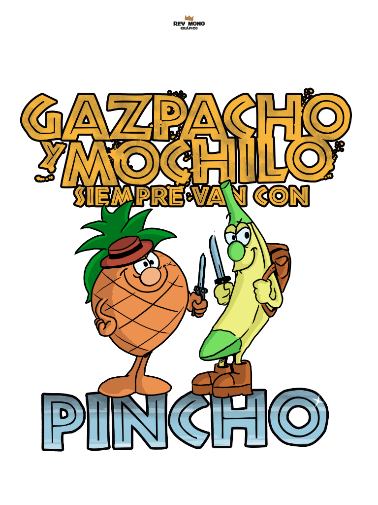 Gazpacho, mochilo y el pincho Humor gráfico para textil