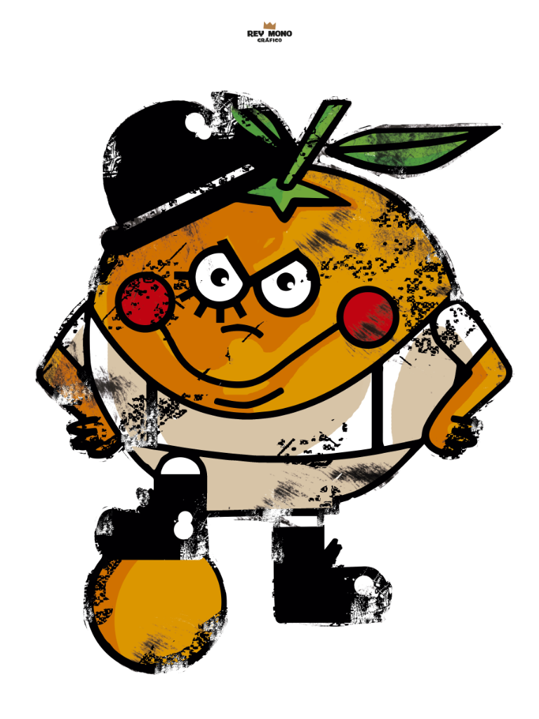 Naranjito mecánico Humor gráfico para aplicación téxtil